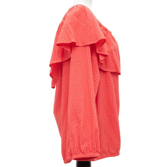 Michael Kors Coral Off Shoulder Ruffle Peasant Top Plus Size 2X - Picture 4 of 9
